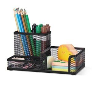 Mesh Pen Pencil Holder Desk Organizer 3 Compartment Office Supplies Desktop Cadd